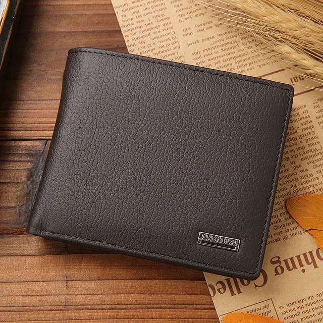 100% Genuine Leather Mens Wallet Premium Product Real Cowhide Wallets For Man Short Black Walet