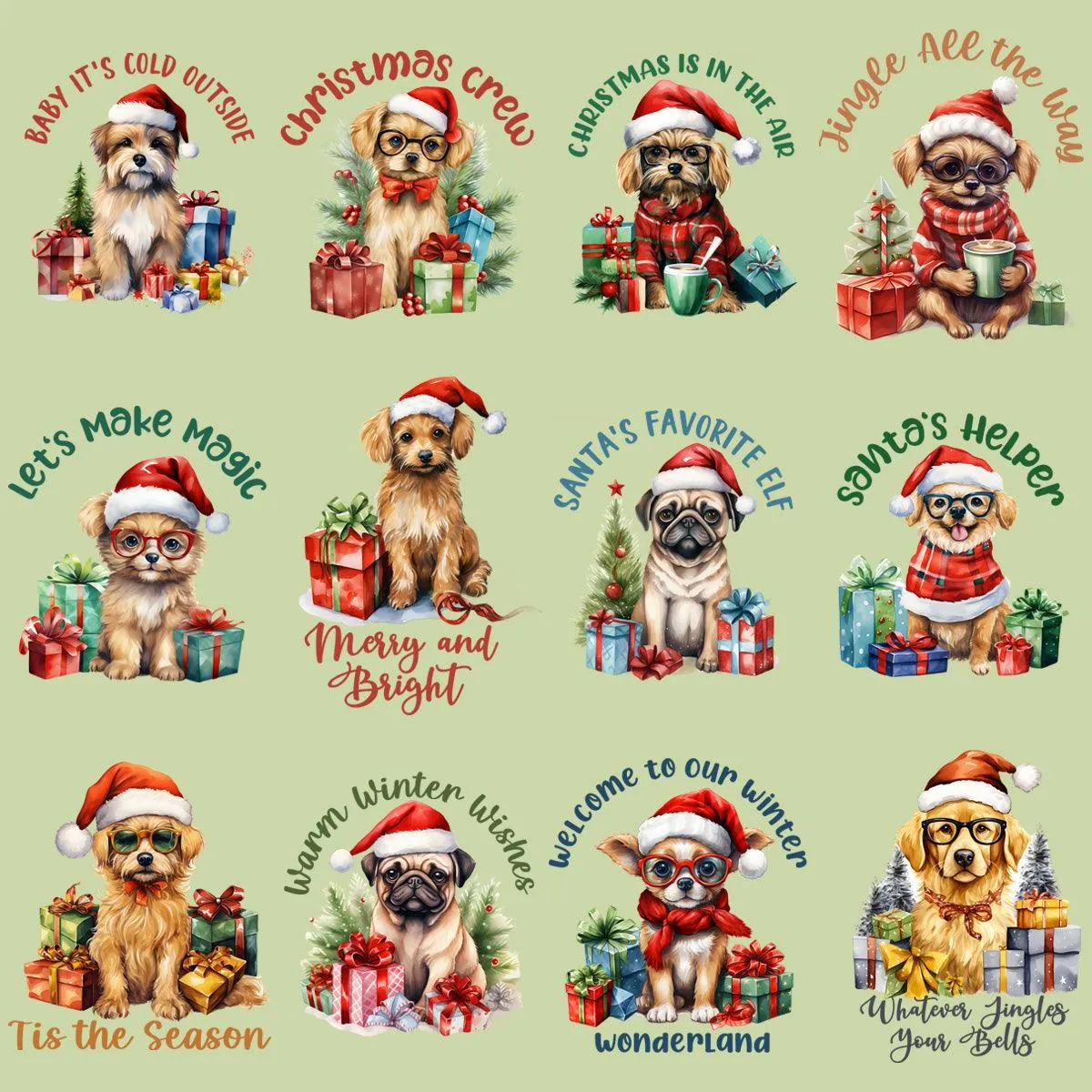 11 Funny Christmas Dog Designs Bundle PNG