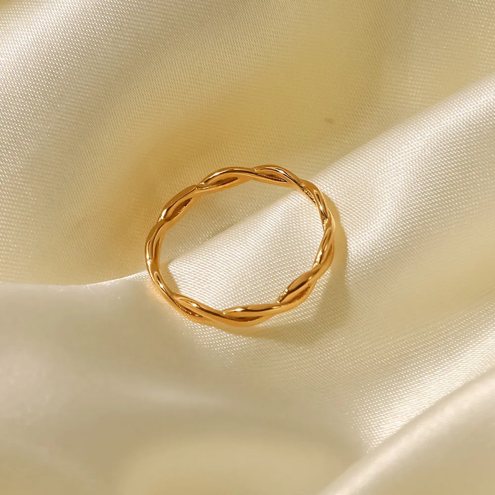 18K Gold Plated Twist Linear Stacking Ring