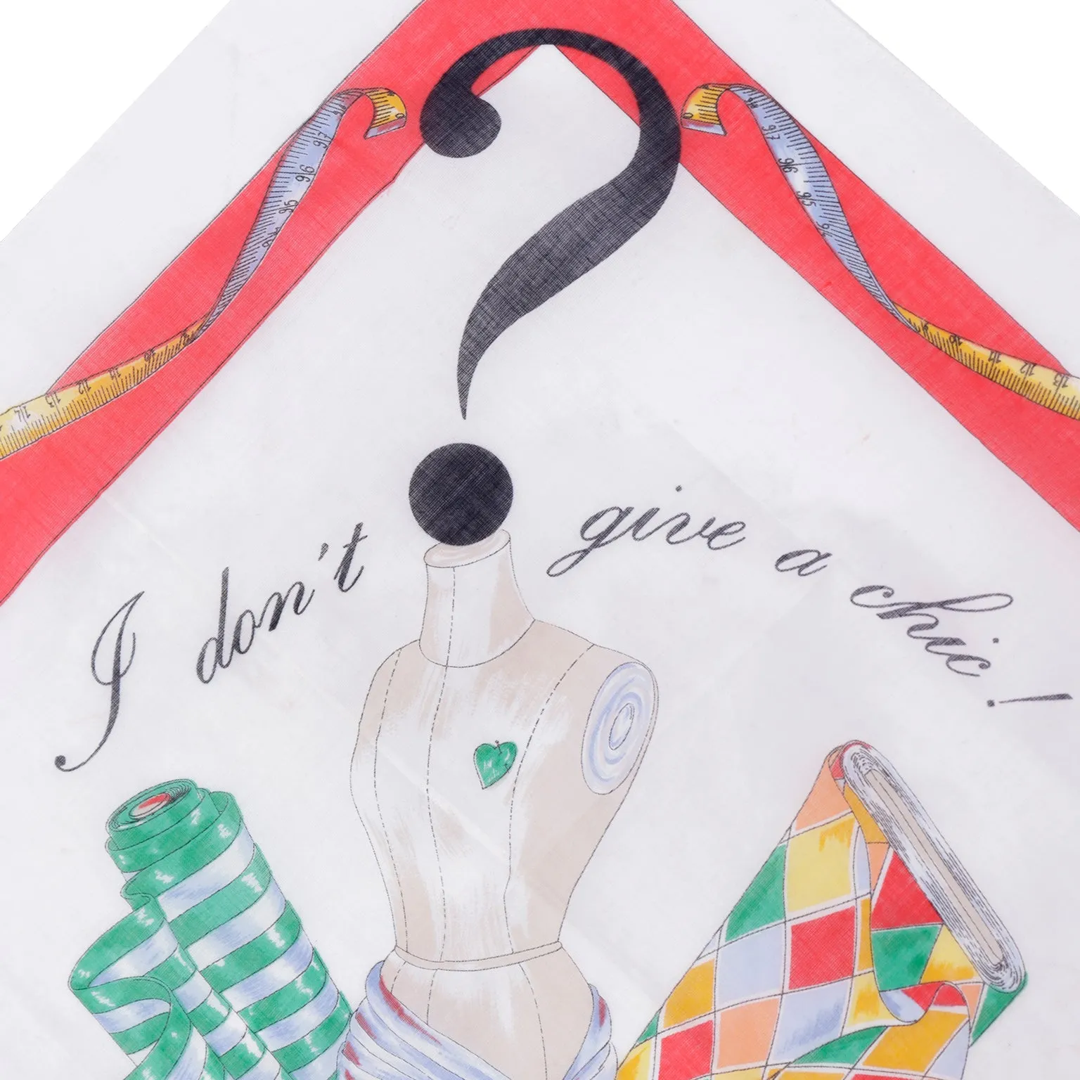 1990s Moschino I Dont Give a Chic Vintage Sewing Fashion Scarf