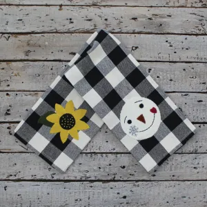 2 in 1 Buffalo Check Sunflower, Snowman Face  Towel Set of two ET220018