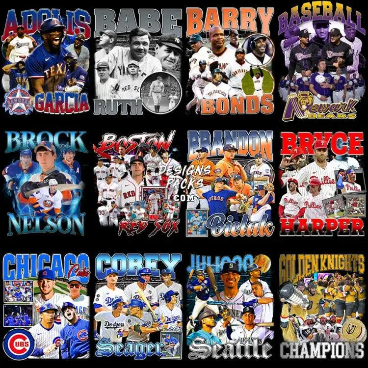 33 Baseball and Ice Hockey Bootleg Designs Bundle PNG