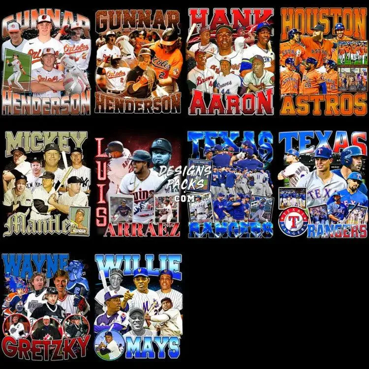 33 Baseball and Ice Hockey Bootleg Designs Bundle PNG