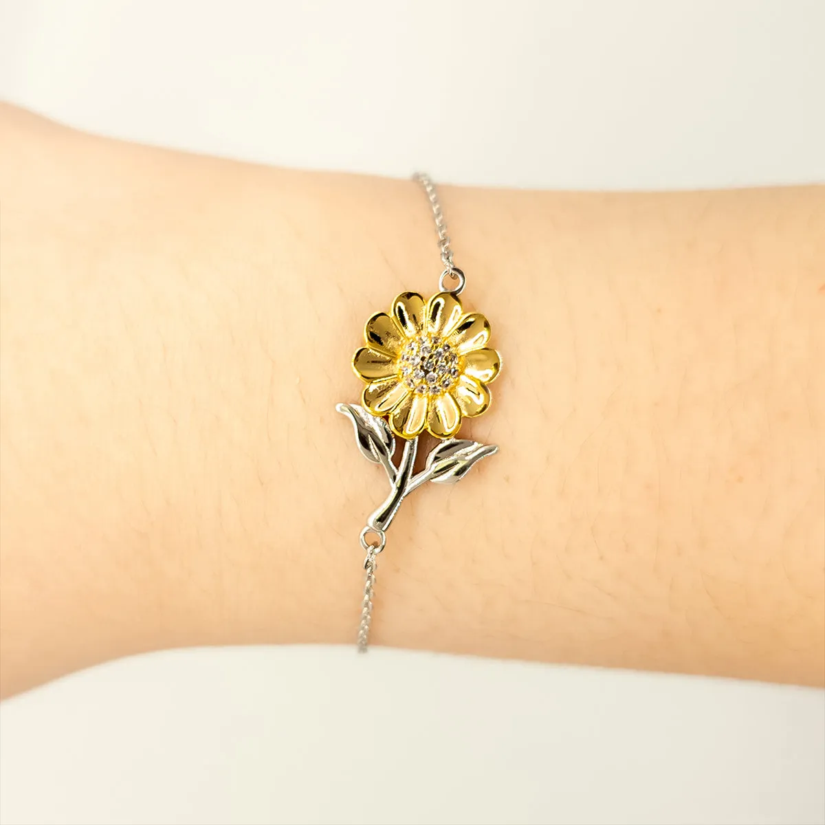 Abuela Sunflower Bracelet, Engraved Power, Love, Self-discipline, Inspirational Gift for Grandma Birthday, Christmas, Easter, Veterans Day