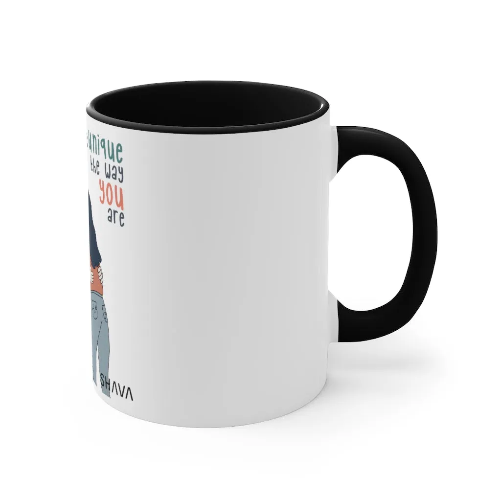 Affirmation Feminist pro choice White ceramic with black interior and handle - You are Unique (White Girl)