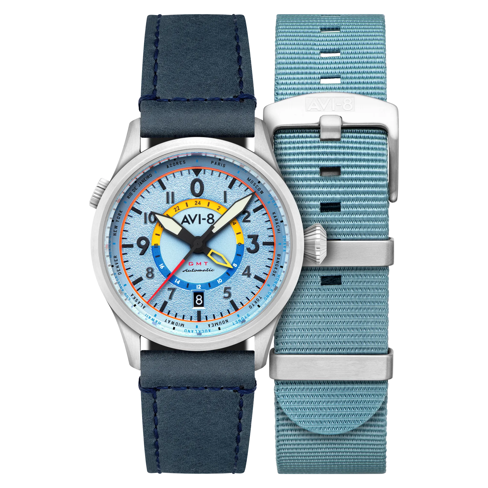 AVI-8 Flyboy Power Blue Wingman Worldtimer GMT Automatic AV-4120-03