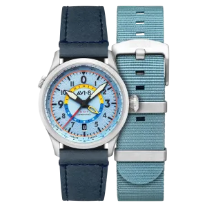 AVI-8 Flyboy Power Blue Wingman Worldtimer GMT Automatic AV-4120-03