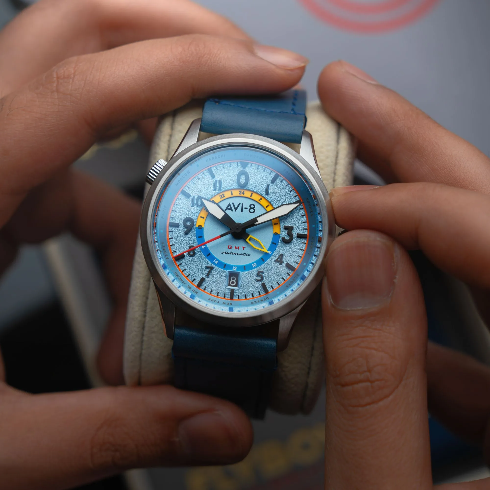 AVI-8 Flyboy Power Blue Wingman Worldtimer GMT Automatic AV-4120-03