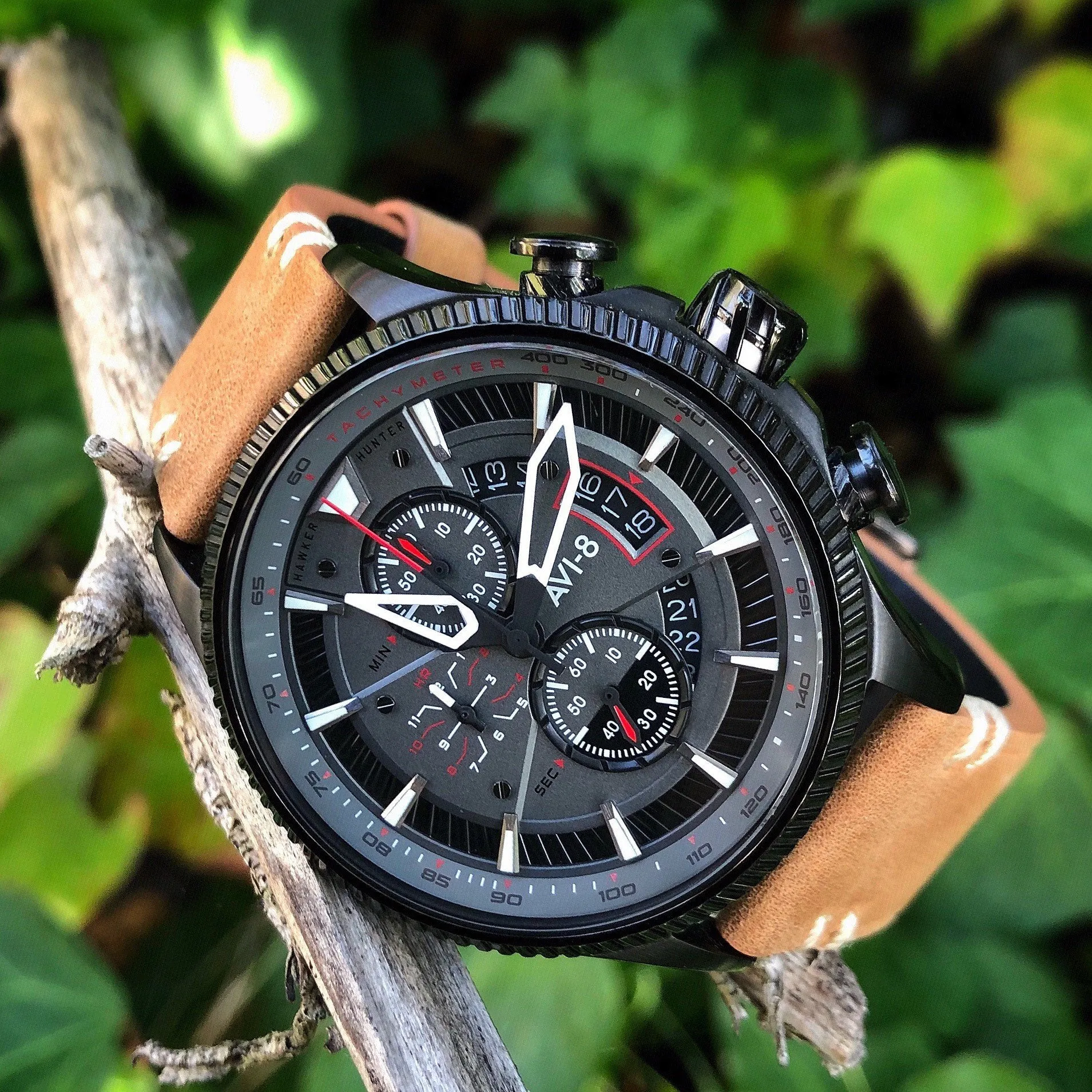 AVI-8 Scarlet Black Brown Hawker Hunter Chronograph Watch AV-4064-03