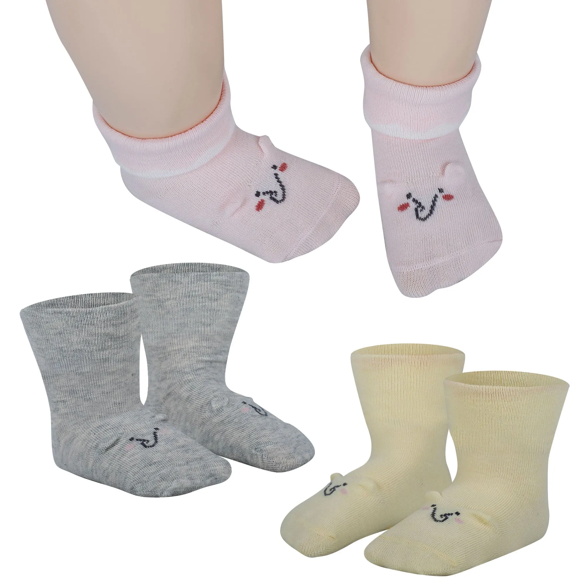 Baby Moo 3D Elephant Anti-Skid Socks Booties Pack of 3 - Pink, Multicolour