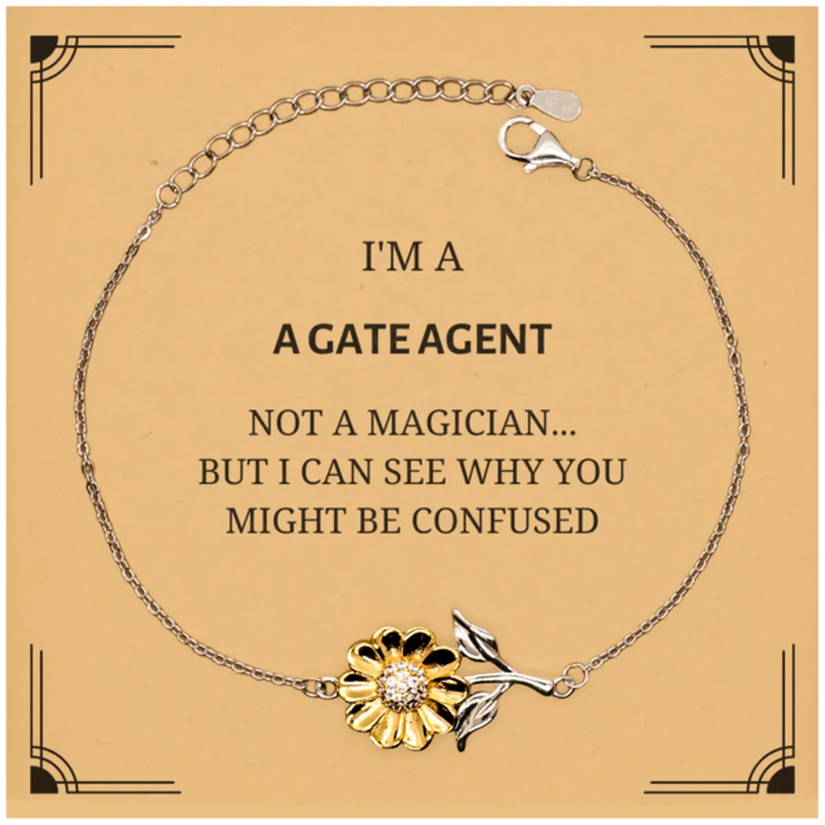 Badass Gate Agent Gifts, I'm Gate Agent not a magician, Sarcastic Sunflower Bracelet for Gate Agent Birthday Christmas for  Men, Women, Friends, Coworkers