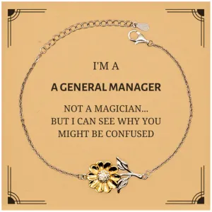 Badass General Manager Gifts, I'm General Manager not a magician, Sarcastic Sunflower Bracelet for General Manager Birthday Christmas for  Men, Women, Friends, Coworkers