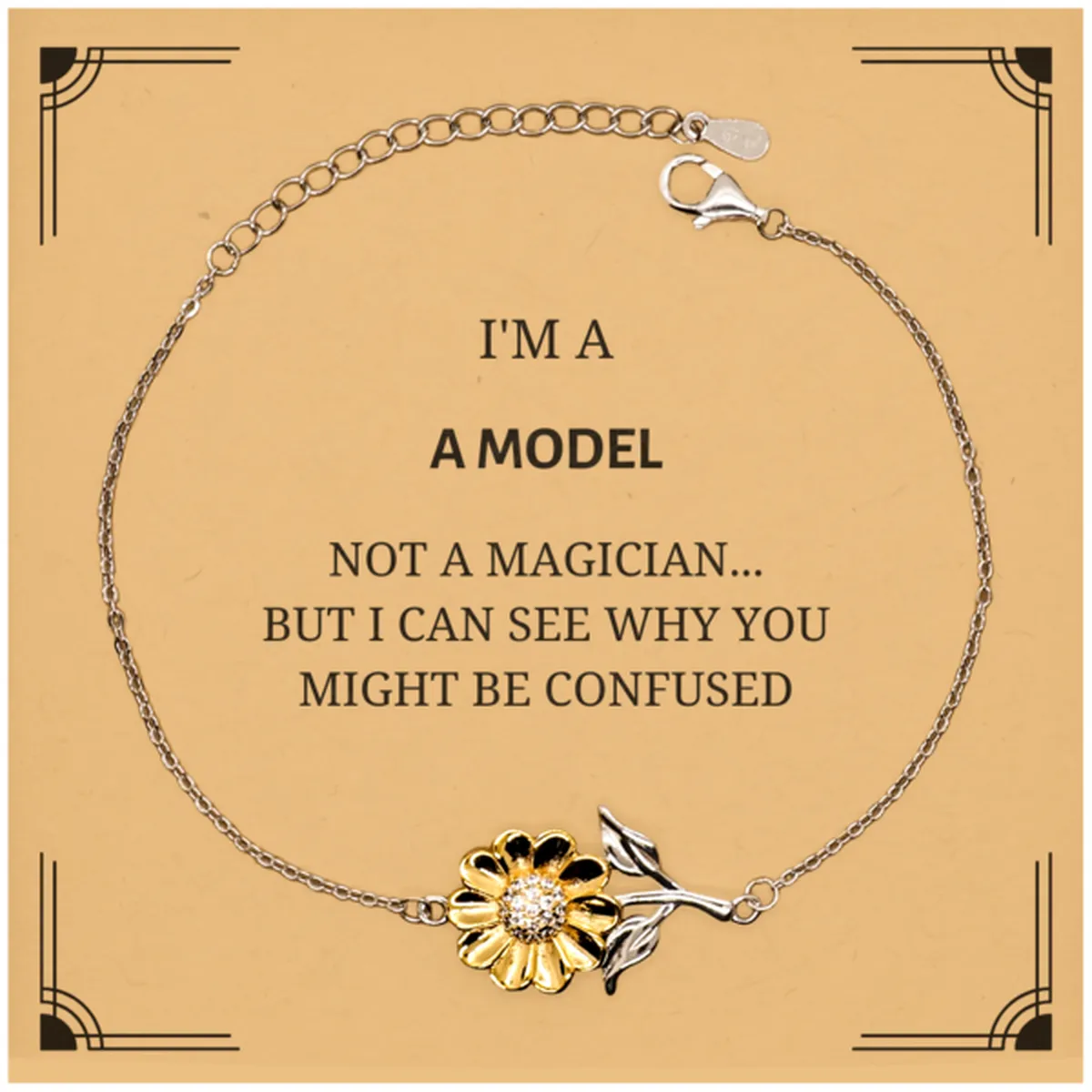 Badass Model Gifts, I'm Model not a magician, Sarcastic Sunflower Bracelet for Model Birthday Christmas for  Men, Women, Friends, Coworkers