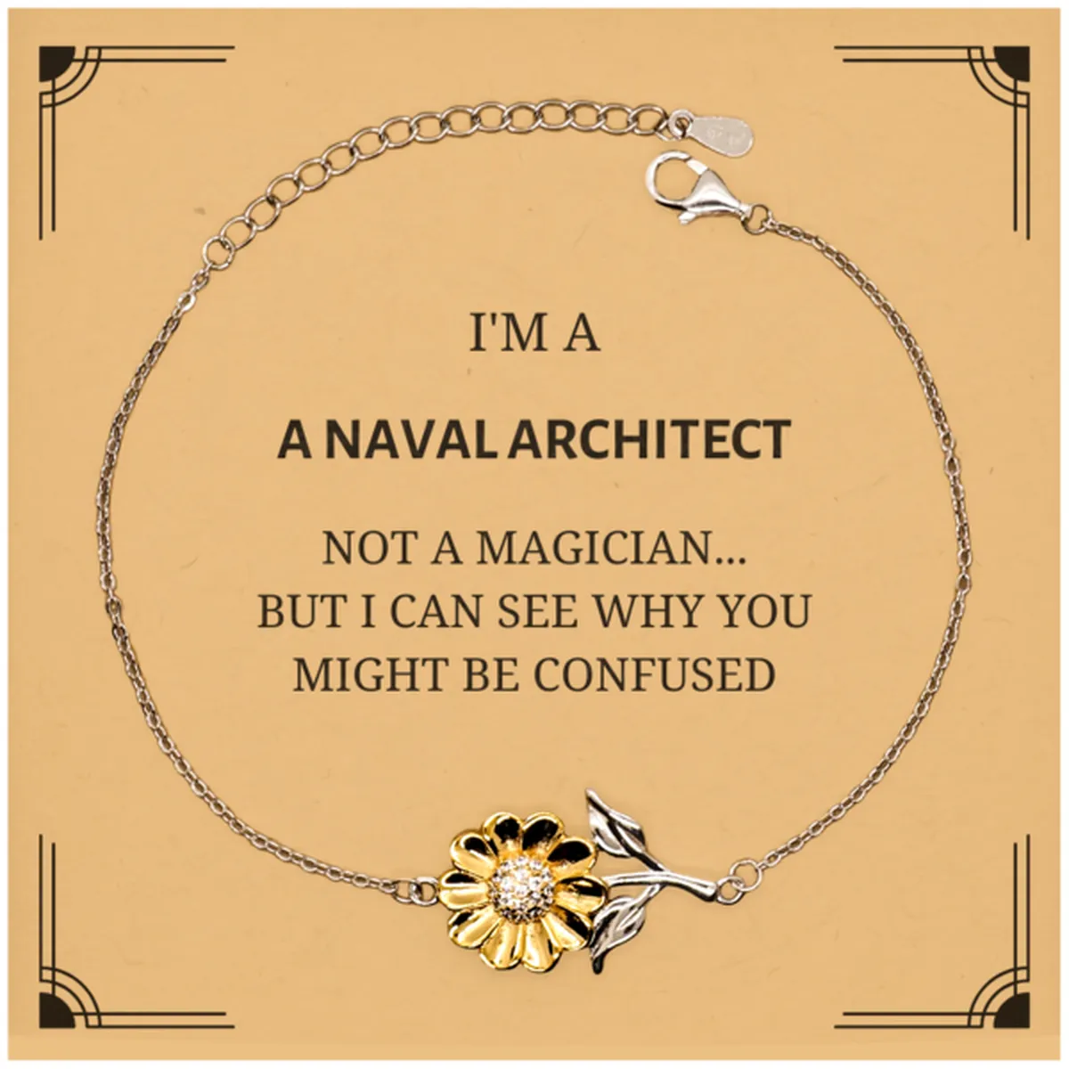 Badass Naval Architect Gifts, I'm Naval Architect not a magician, Sarcastic Sunflower Bracelet for Naval Architect Birthday Christmas for  Men, Women, Friends, Coworkers