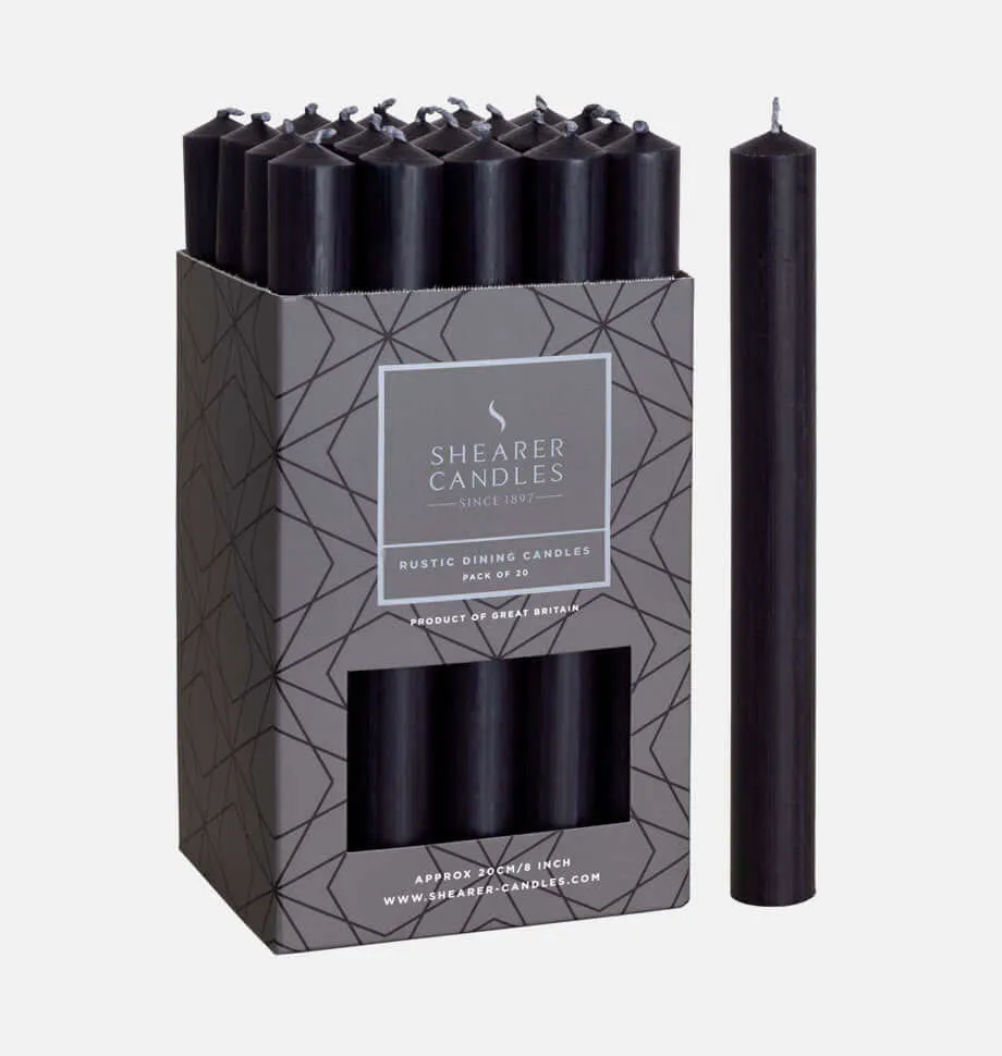 Black 8 inch Dinner Candles x 20