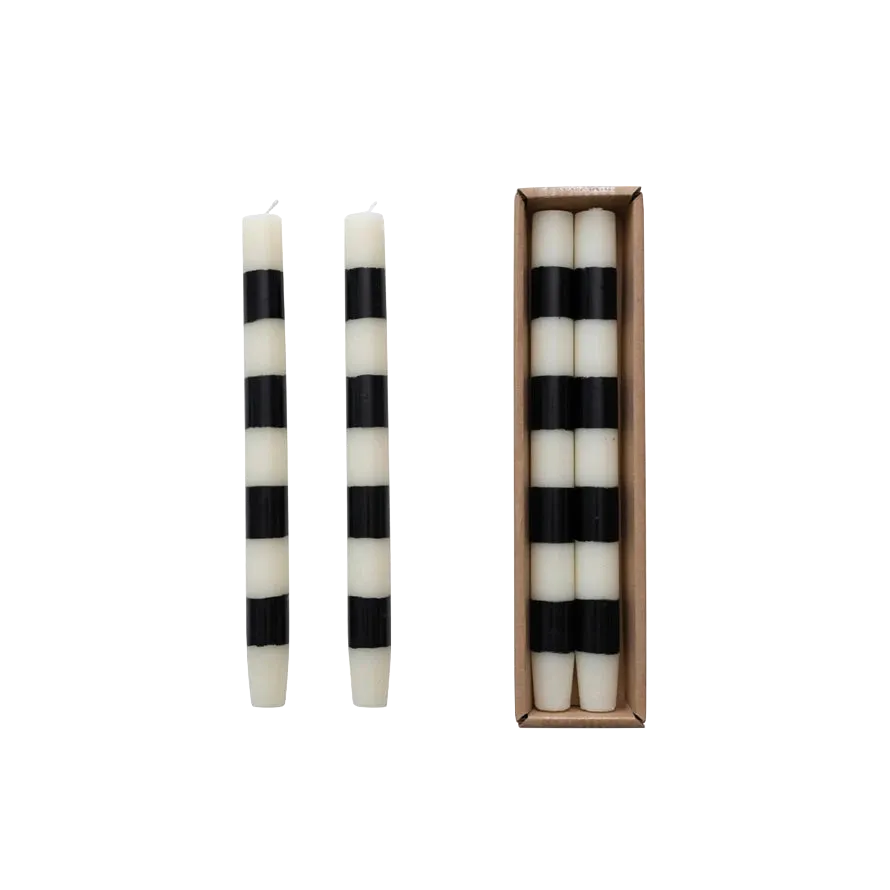 BLACK & WHITE STRIPED TAPER CANDLES