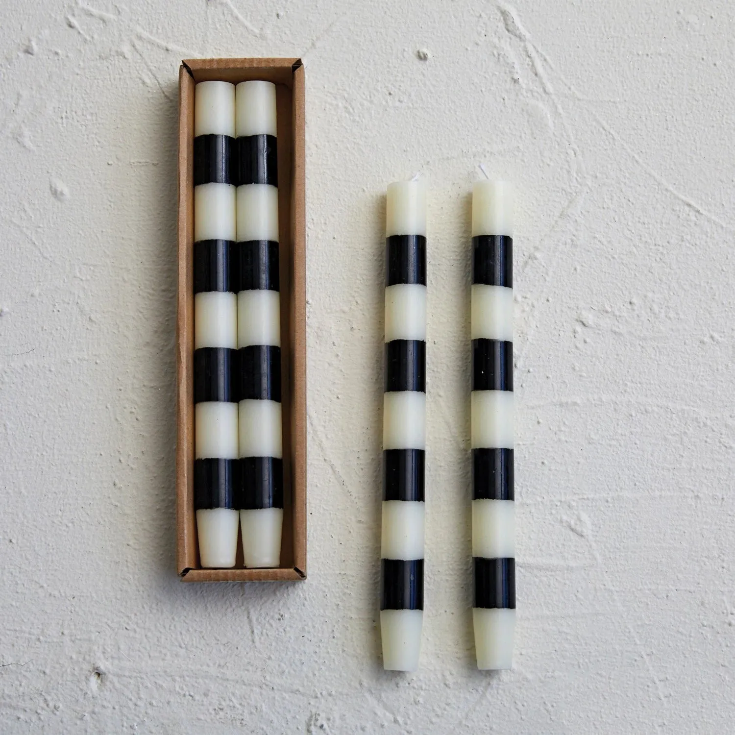 BLACK & WHITE STRIPED TAPER CANDLES