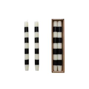 BLACK & WHITE STRIPED TAPER CANDLES