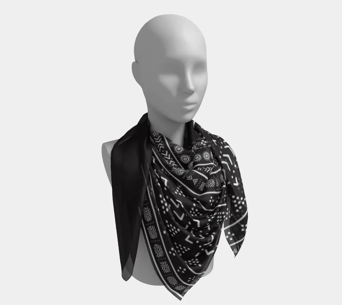 Carbon Black Mudcloth Boho Square Scarf