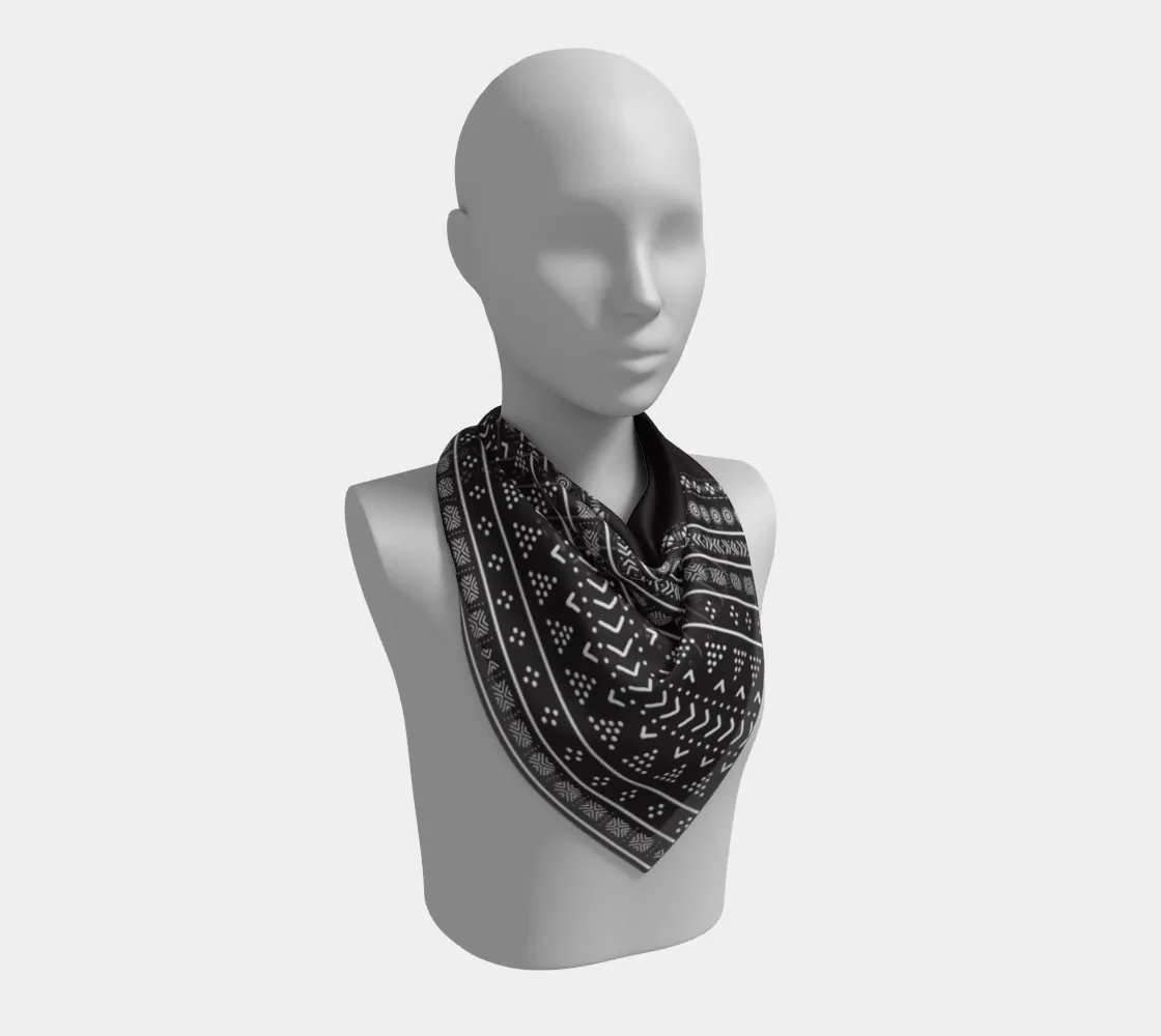 Carbon Black Mudcloth Boho Square Scarf