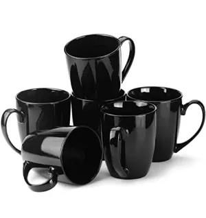 Ceramic Mug with Handle - Set of 6, Black, 300ml