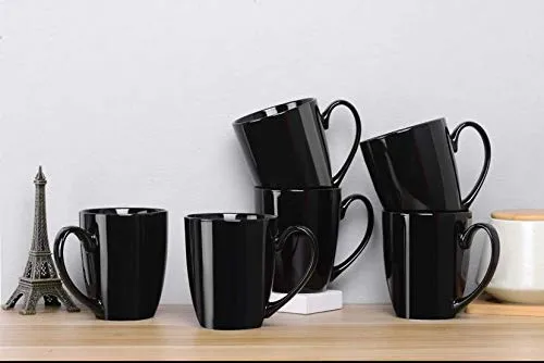 Ceramic Mug with Handle - Set of 6, Black, 300ml