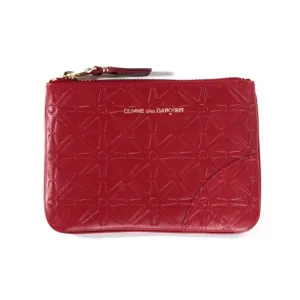 COMME DES GARCONS SA810E EMBOSSED LEATHER ZIP WALLET RED