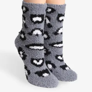 Cozy Plush Socks - Grey Cheetah