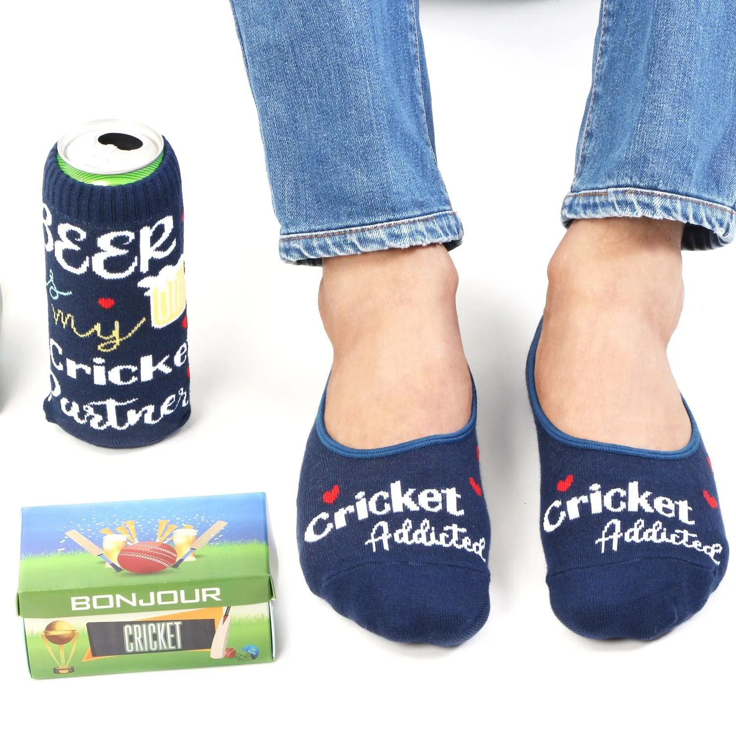 Crikbuzz Combo Pack Of Loafer Socks & Beer Can Cover - Navy