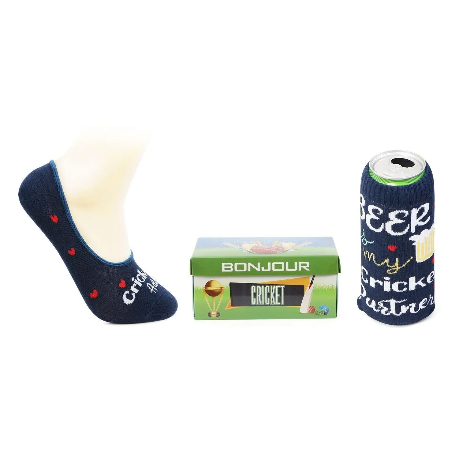 Crikbuzz Combo Pack Of Loafer Socks & Beer Can Cover - Navy