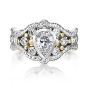 Custom Double Curve Ring with Pear Shaped Diamond