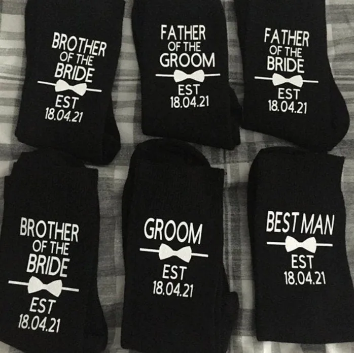 Custom Socks - Personalised Wedding Stocks - Date Groom, Best Man, Groomsman Father Of The Groom Father Of The Bride Socks Wedding Favors