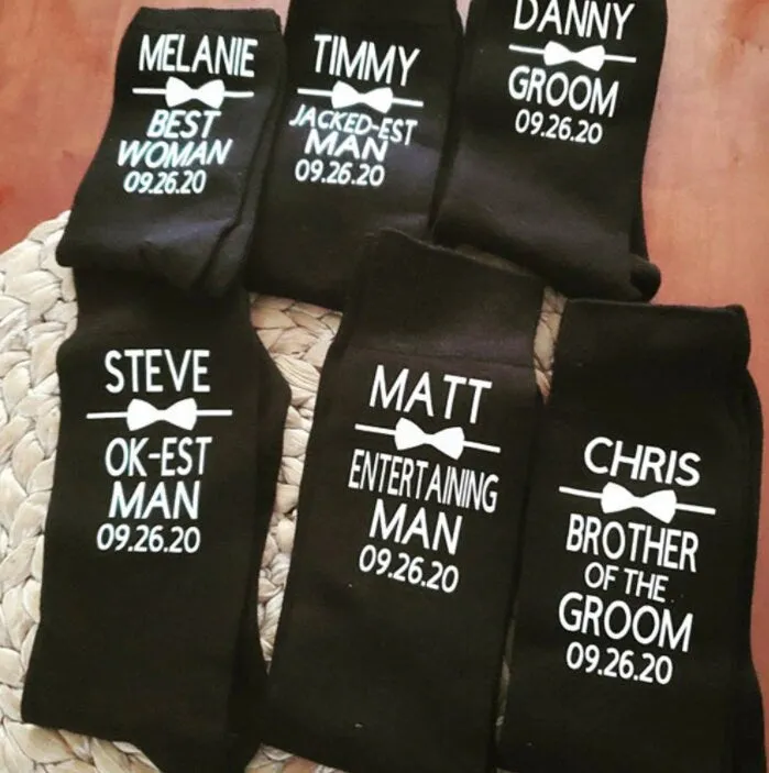 Custom Socks - Personalised Wedding Stocks - Date Groom, Best Man, Groomsman Father Of The Groom Father Of The Bride Socks Wedding Favors