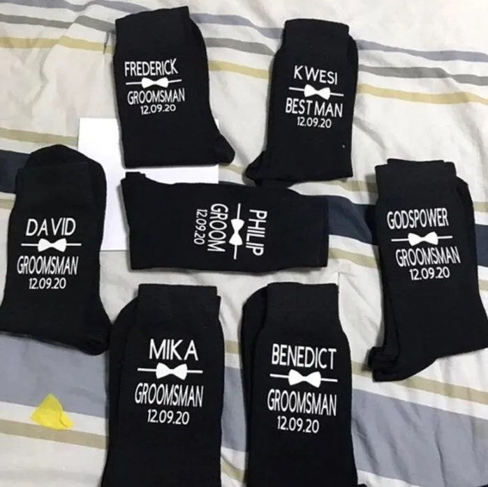 Custom Socks - Personalised Wedding Stocks - Date Groom, Best Man, Groomsman Father Of The Groom Father Of The Bride Socks Wedding Favors