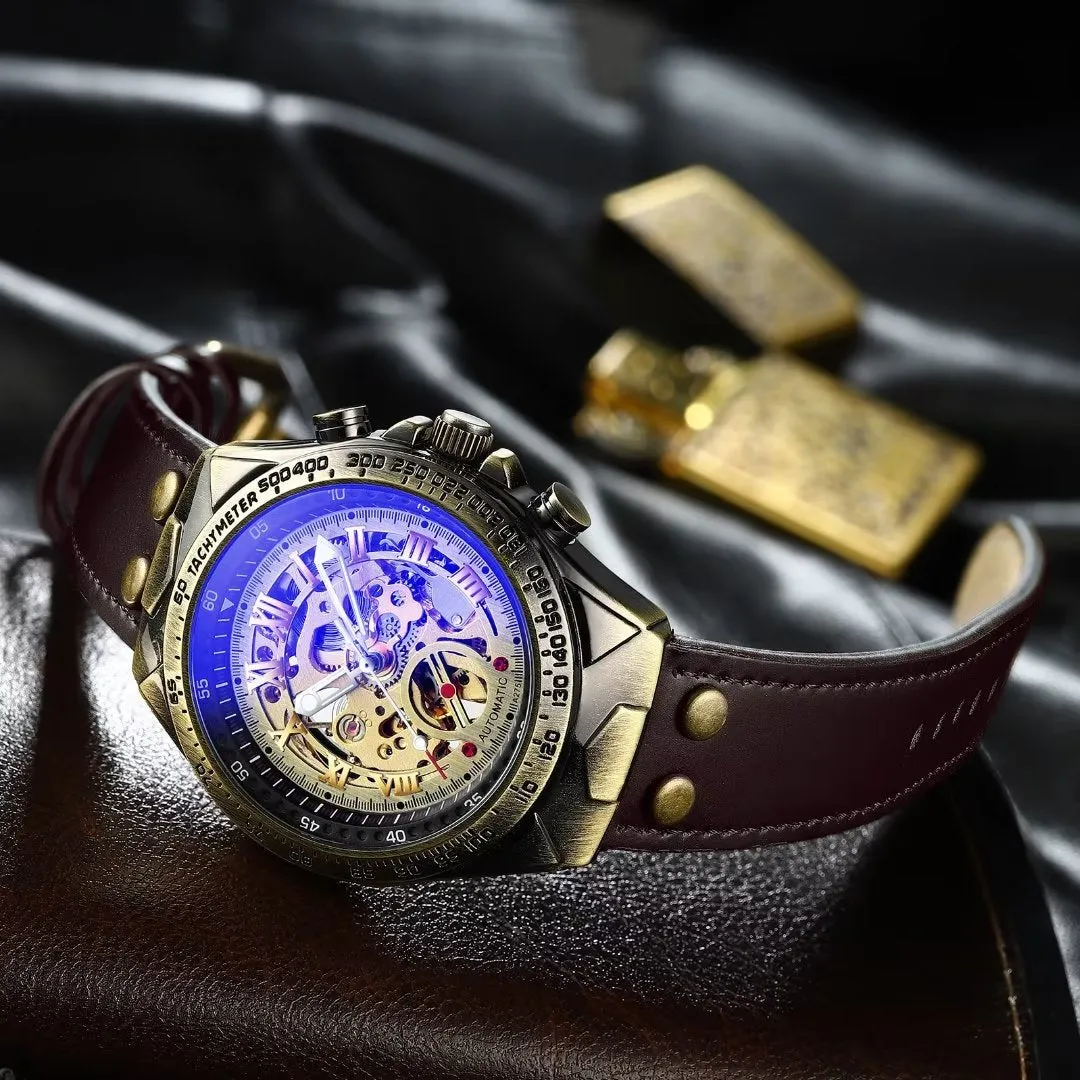 Elegant Crystal Glass Round Mechanical Watch