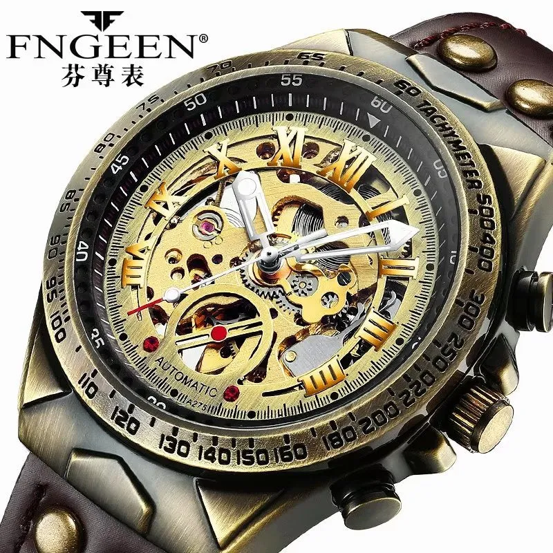 Elegant Crystal Glass Round Mechanical Watch