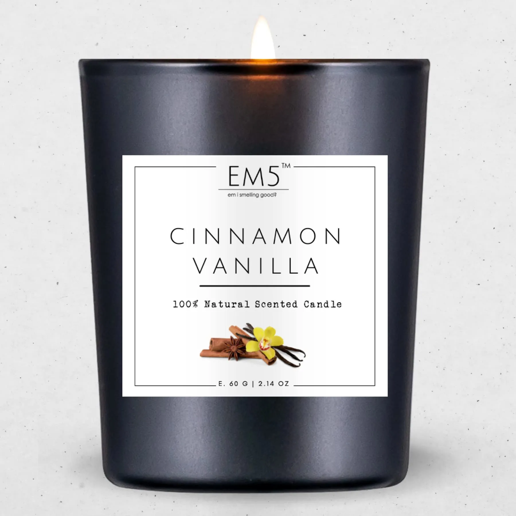 EM5™ Cinnamon Vanilla Scented Candle | Smokeless & Non-Toxic Candles for Home Decor & Aromatherapy | 60 Gm | Long Burning Time Up to 20 Hours | Best for Gifting