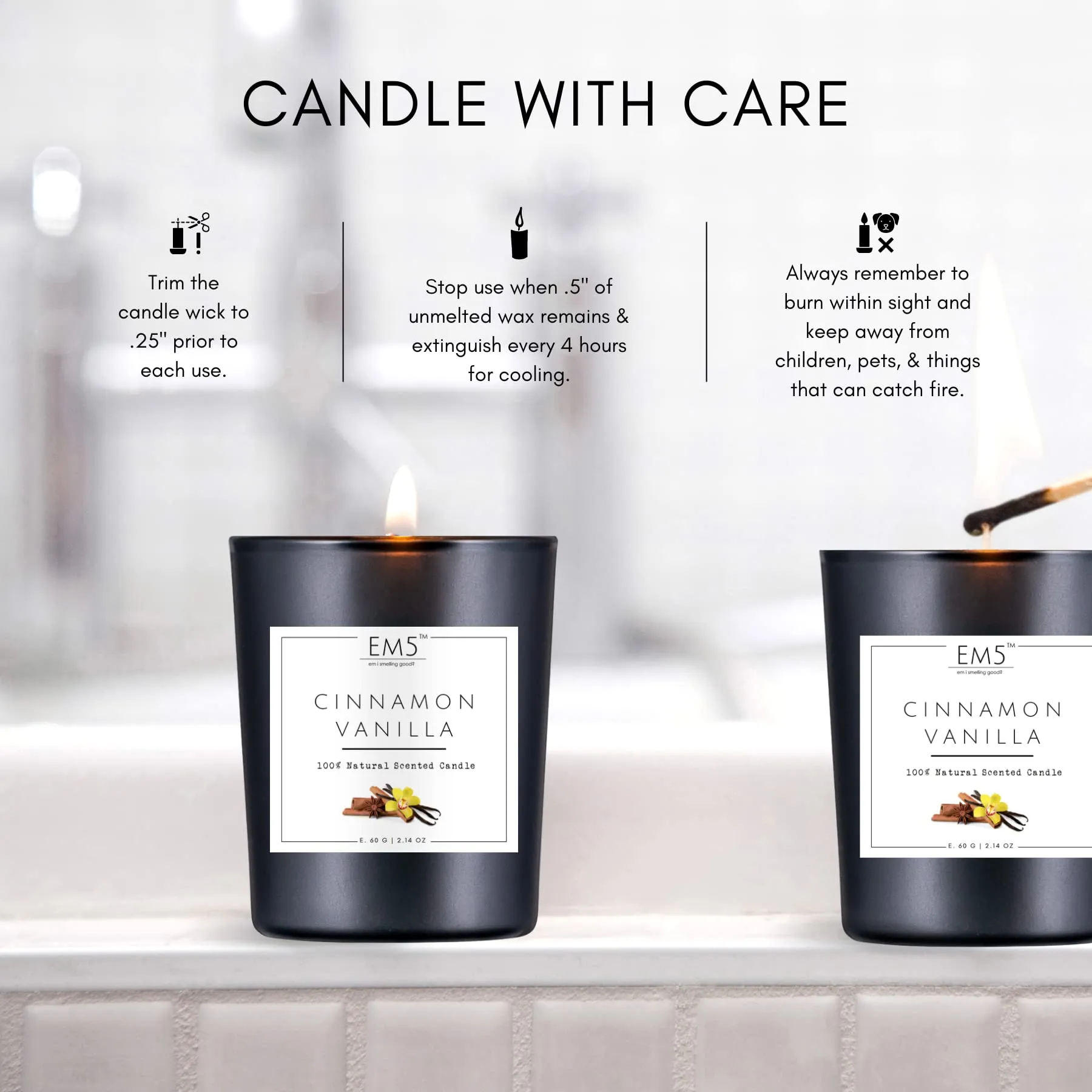 EM5™ Cinnamon Vanilla Scented Candle | Smokeless & Non-Toxic Candles for Home Decor & Aromatherapy | 60 Gm | Long Burning Time Up to 20 Hours | Best for Gifting