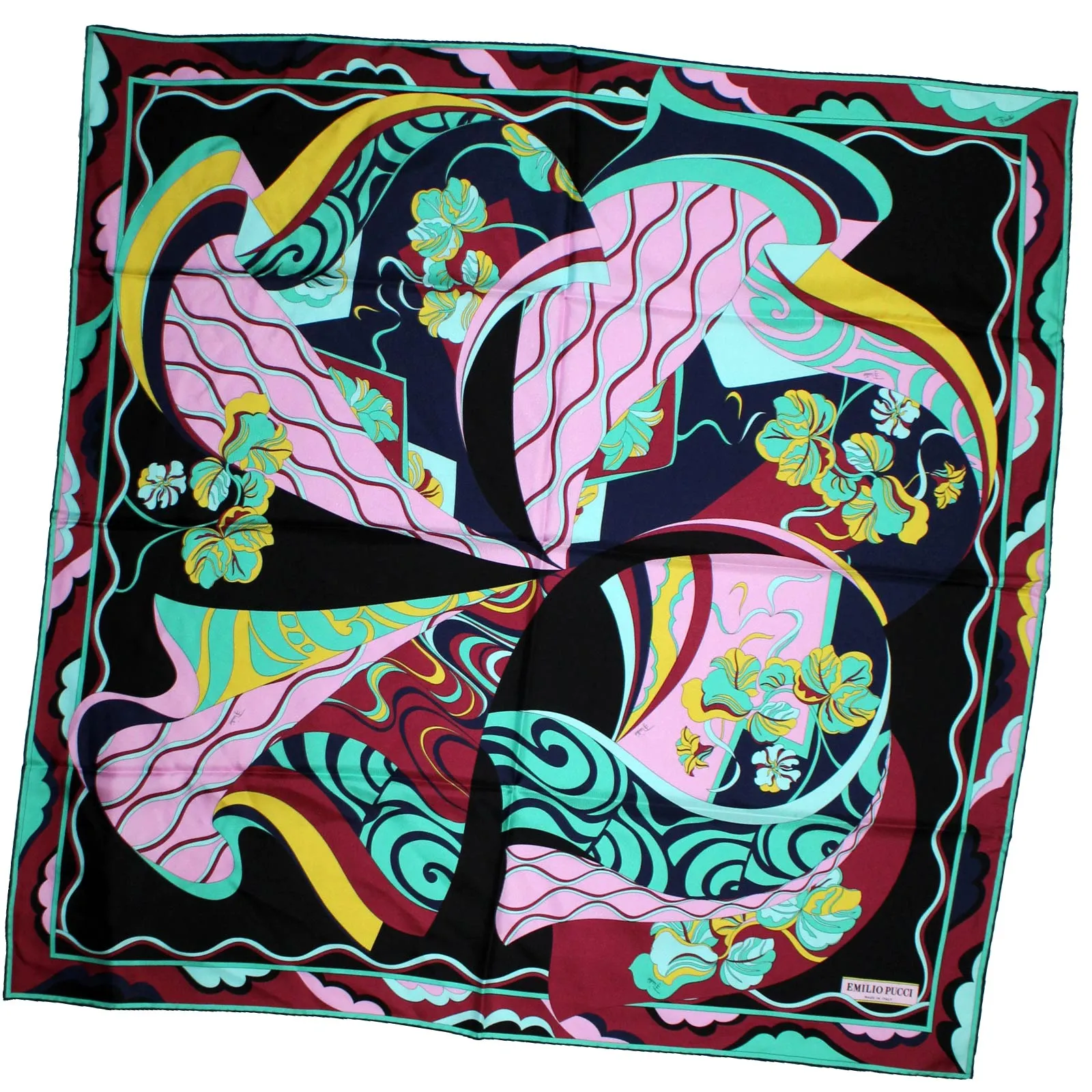 Emilio Pucci Scarf Pink Maroon Green - Twill Silk Square Foulard Women Collection