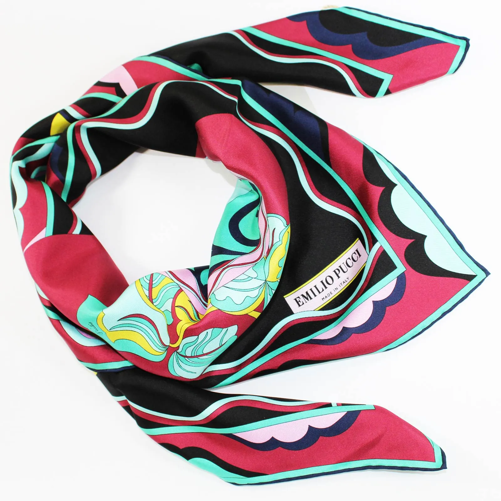 Emilio Pucci Scarf Pink Maroon Green - Twill Silk Square Foulard Women Collection