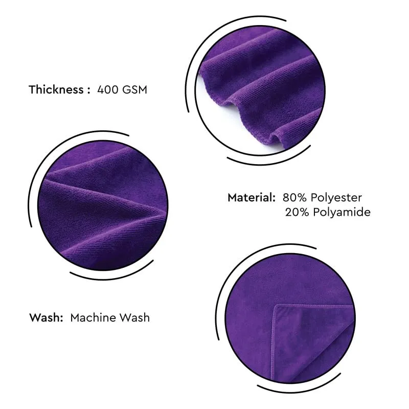 Encasa Microfiber Towels (60x40 cm) for car and Kitchen Cleaning, Perfect for Travel, Beach Trips, Backpacking, Camping and Gym use - Fast Drying - 2-Pack - Purple