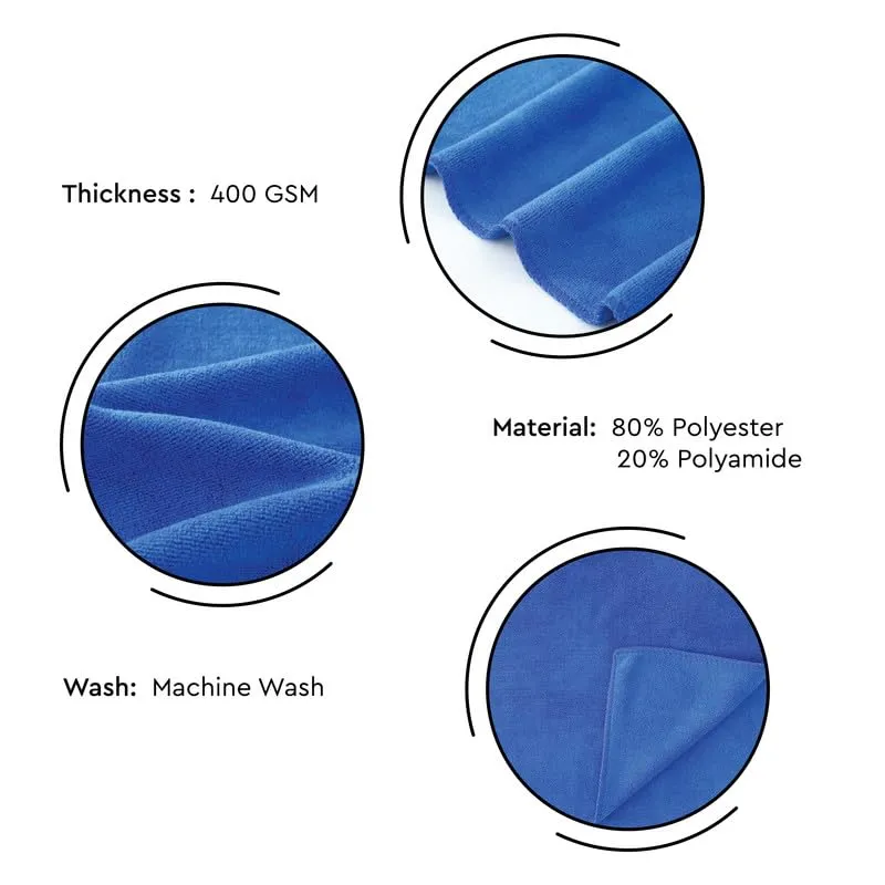 Encasa Microfiber towels (60x40 cm) for car and kitchen cleaning, perfect for travel, beach trips, backpacking, camping and gym use - fast drying - 3-pack - Blue