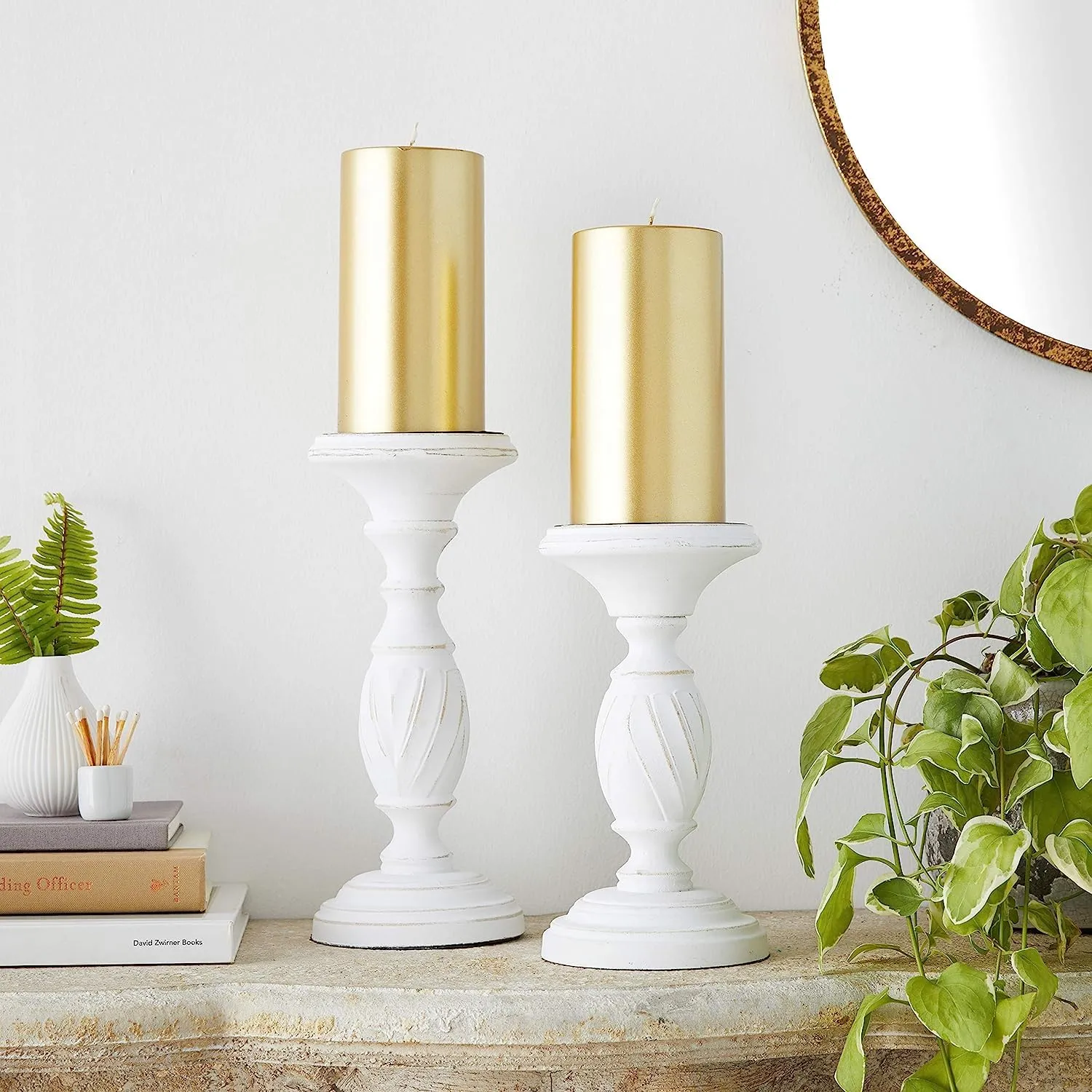 Enthralling Set of 4 Exclusively Crafted Metal Pillar Candles, Adorned with Mesmerizing Details and Illuminating Your Space with a Mysterious Glow of Intrigue