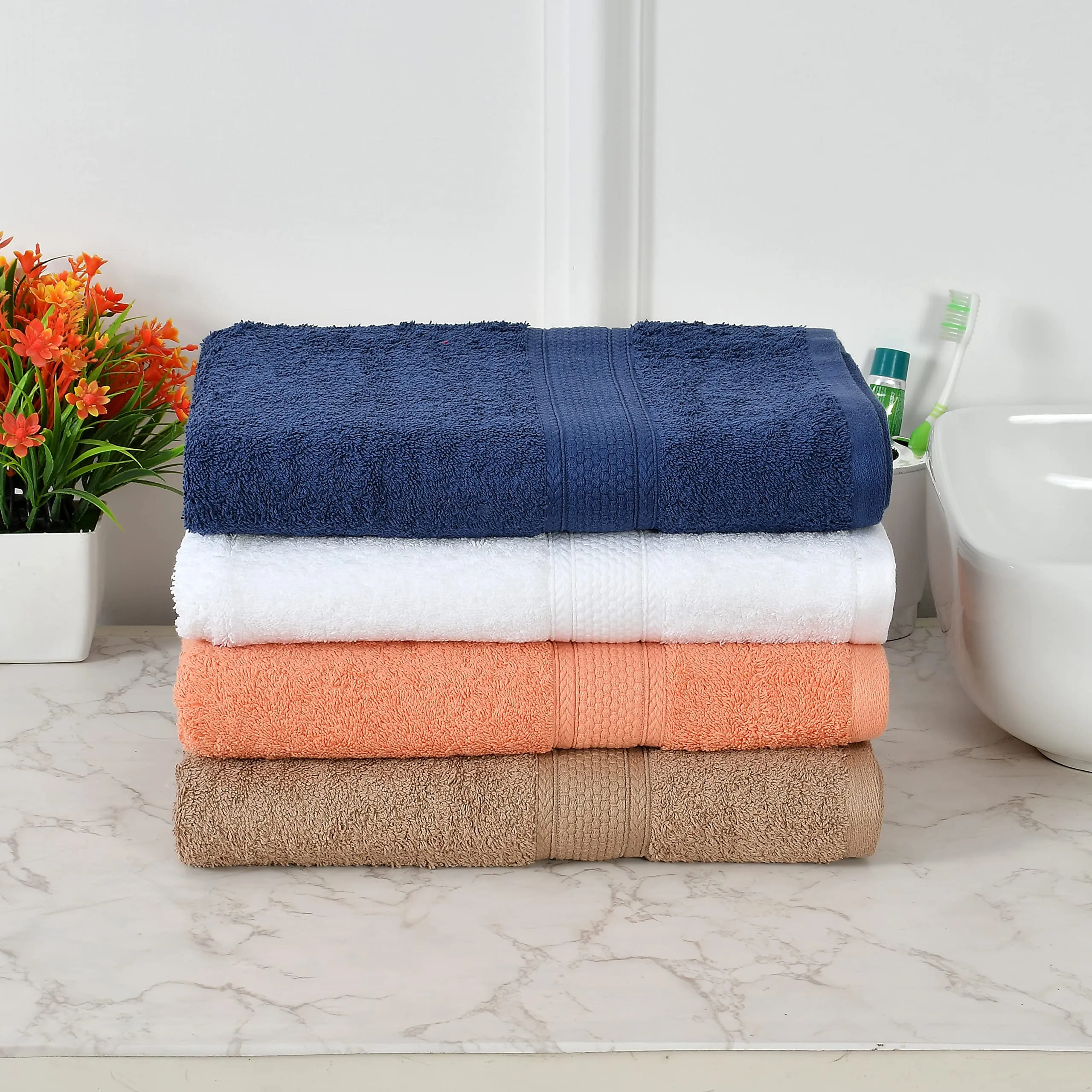 F2L 500 GSM Ultra-Premium Soft & Skin Friendly | High Water Absorber Towels | 100% Pure Cotton | Bath Towel Set for Men & Women | Quick Dry (27 x 54 Inch | Multi Color) 4pc