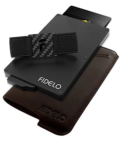 Fidelo Mens Rfid Slim Wallet Brown Minimalist Credit Card Holder