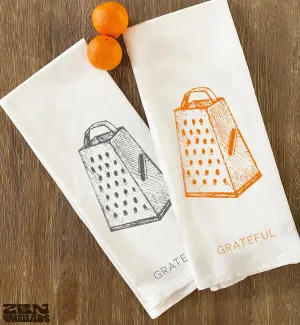 Flour Sack Kitchen Towels GRATEFUL Cheese Grater 28x33 Flour Sack Bar Natural Cotton tea towel gift