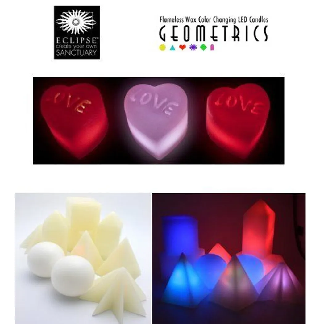 Geometrics Color Changing Flameless Wax Led Ornaments- Hearts