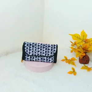 Handmade Wallets Dual Zip Black with White Prints