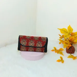 Handmade Wallets Dual Zip Dark Red with Sandal Prints