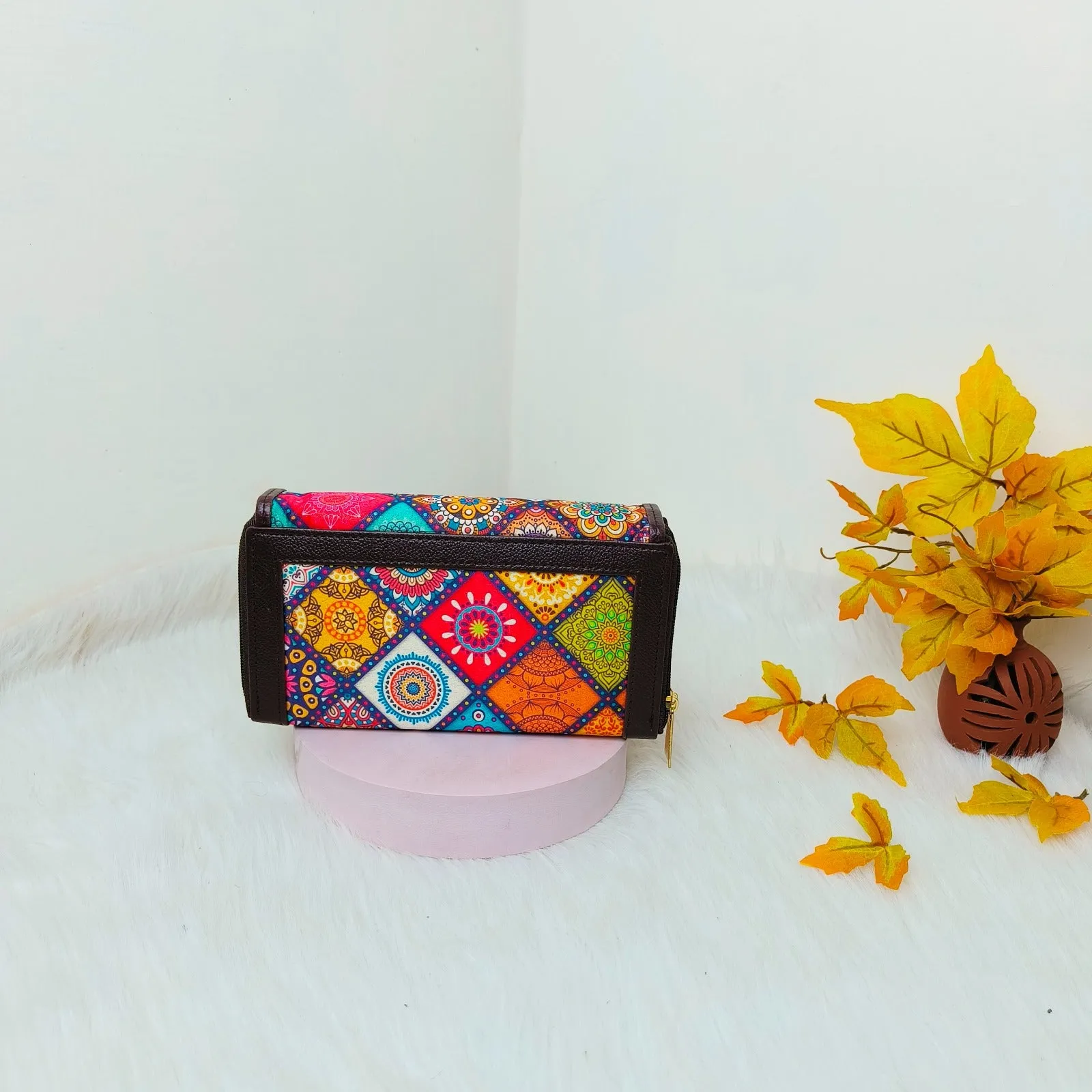 Handmade Wallets Dual Zip Multicolour small Square Geometrical Prints